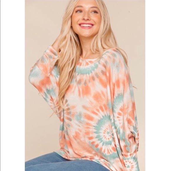 New! Soft Tie Dye Loose Fit Dolman 3/4 Sleeve Slouch Knit Top - Size S - Picture 10 of 14